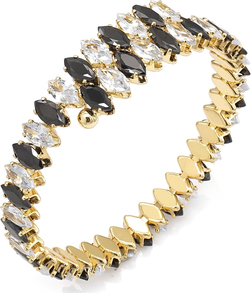 Wovanoo Rhinestone Cuff Bracelet Cubic Zirconia Tennis Bracelets Open Adjustable Elastic Bangle for Women - Image 1